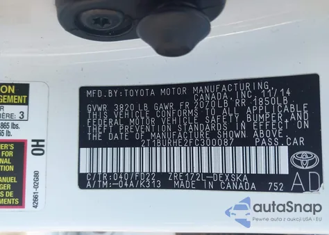 2015 Toyota Corolla S Plus из США, поврежденный, VIN 2T1BURHE2FC300087